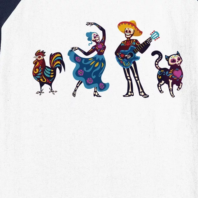 Dancing Catrina And Mariachi Musician Camiseta Day Of The Dead Gift Baseball Sleeve Shirt