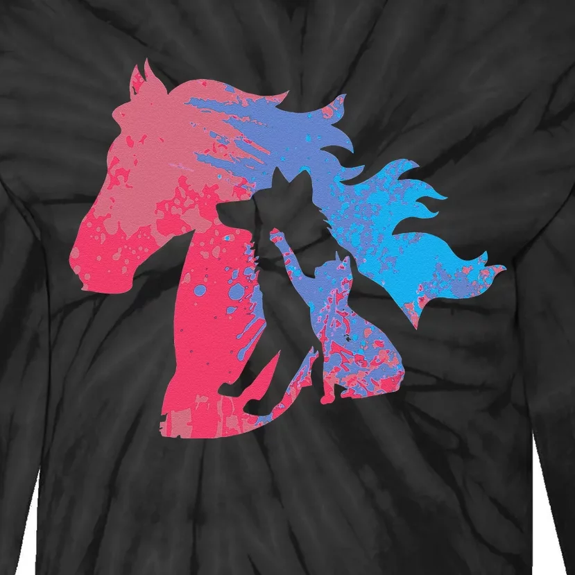 Dogs Cats And Horses Pets Design For Animal Protection Tie-Dye Long Sleeve Shirt