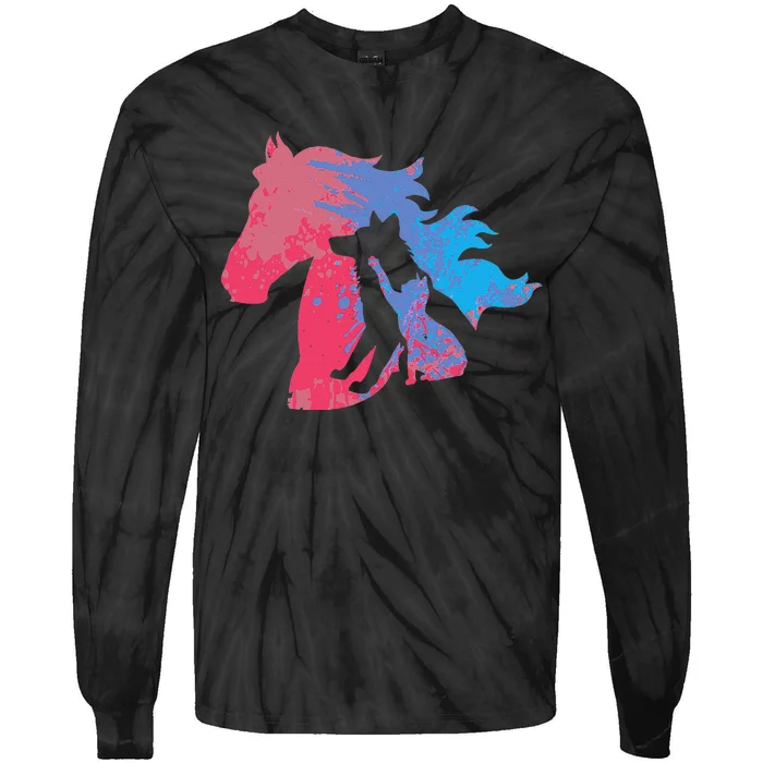 Dogs Cats And Horses Pets Design For Animal Protection Tie-Dye Long Sleeve Shirt