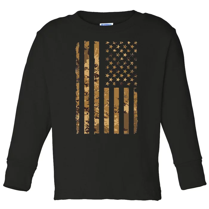 Desert Camo American Flag Military Tactical Camouflage Toddler Long Sleeve Shirt