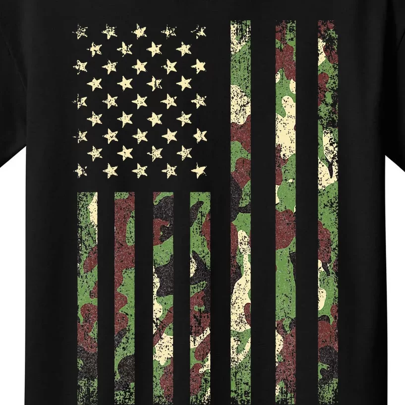 Desert Camo American Flag Military Tactical Camouflage Usa Kids T-Shirt