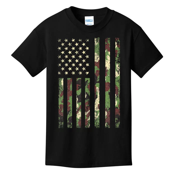 Desert Camo American Flag Military Tactical Camouflage Usa Kids T-Shirt