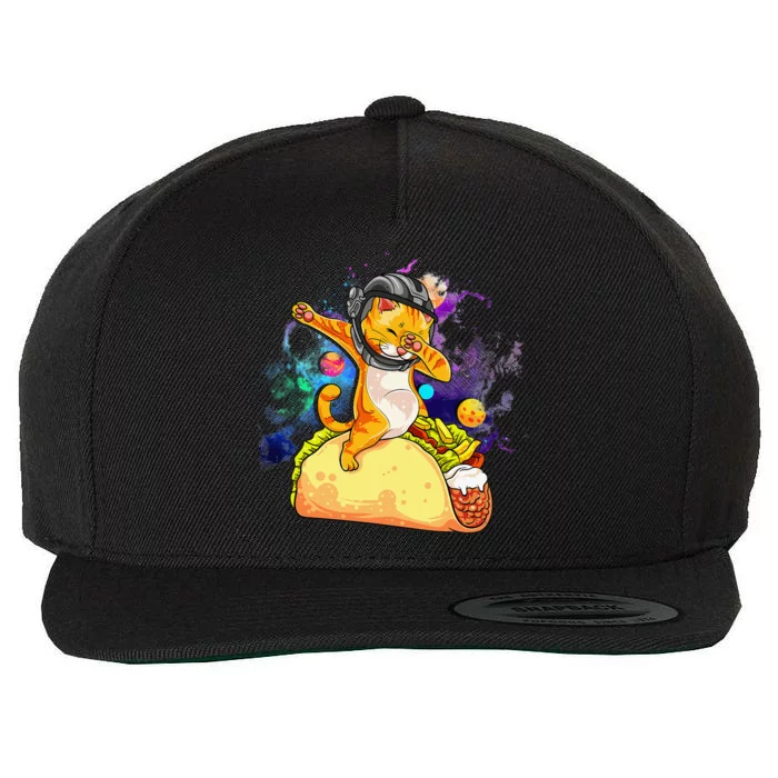 Dabbing Cat Astronaut In Space Riding Taco Wool Snapback Cap