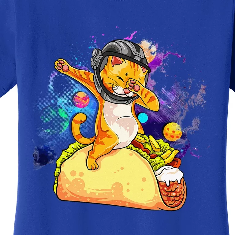 Dabbing Cat Astronaut In Space Riding Taco Women's T-Shirt