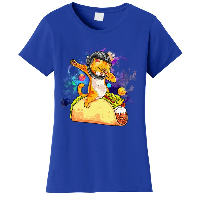 Dabbing Cat Astronaut In Space Riding Taco Women's T-Shirt