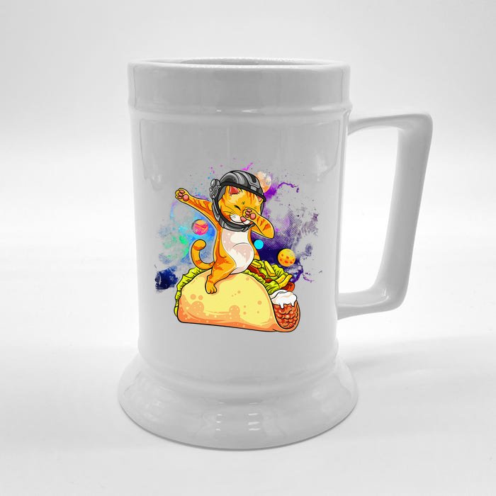 Dabbing Cat Astronaut In Space Riding Taco Front & Back Beer Stein