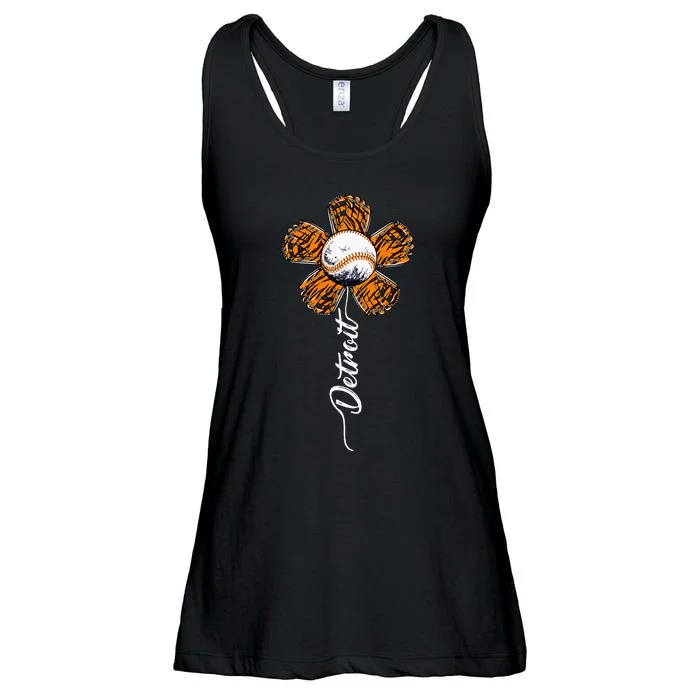 Detroit Colorful Baseball Flower Souvenir I Love Detroit Ladies Essential Flowy Tank