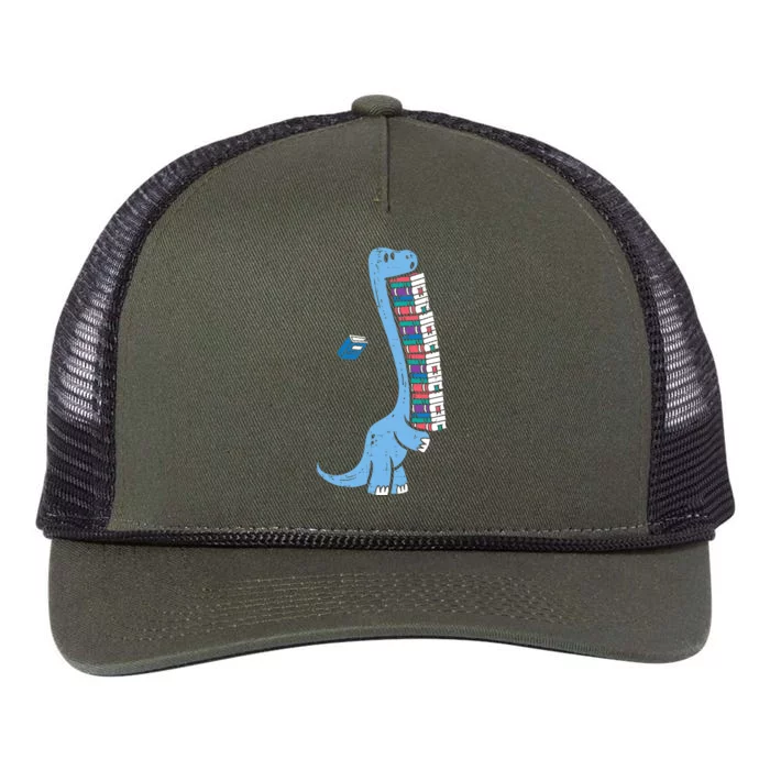 Dino Carrying Books Cute Bookworm Boy Librarian Retro Rope Trucker Hat Cap