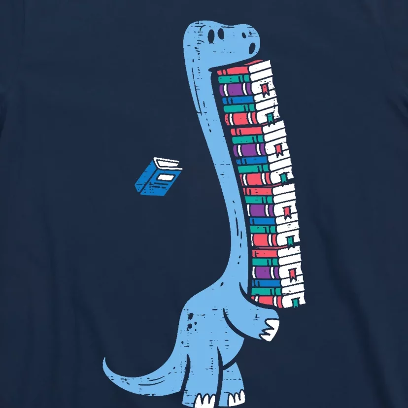 Dino Carrying Books Cute Bookworm Boy Librarian T-Shirt