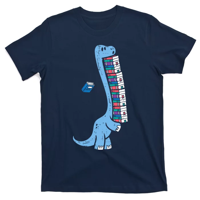 Dino Carrying Books Cute Bookworm Boy Librarian T-Shirt