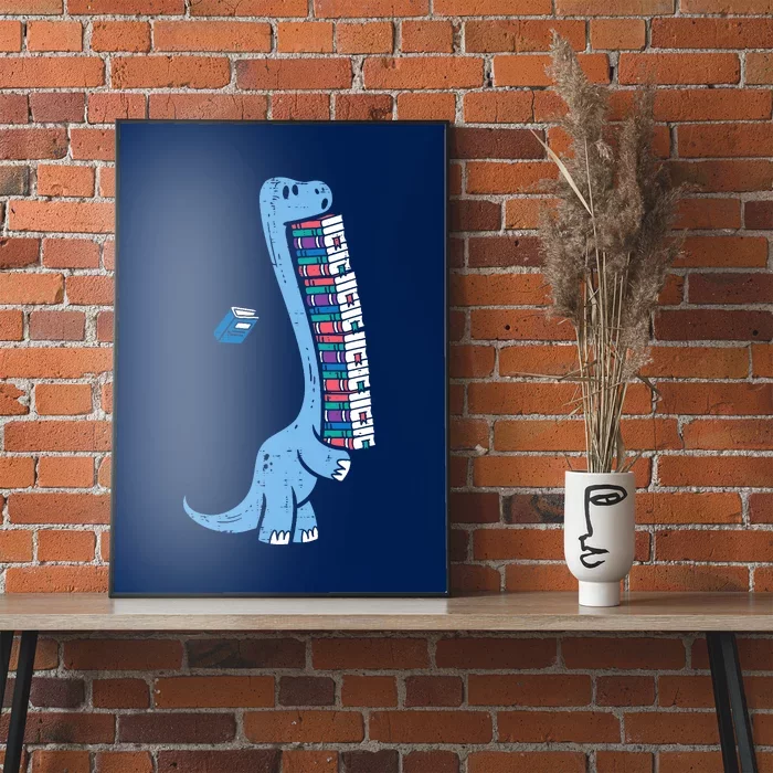 Dino Carrying Books Cute Bookworm Boy Librarian Poster