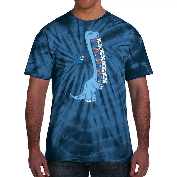 Dino Carrying Books Cute Bookworm Boy Librarian Tie-Dye T-Shirt