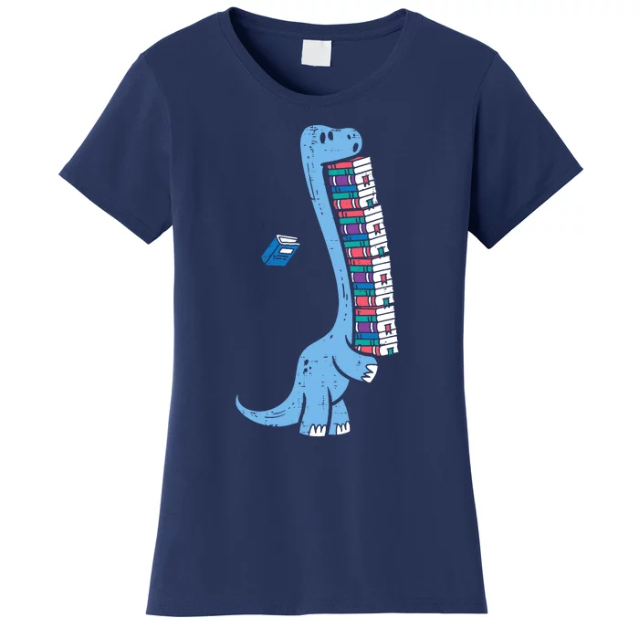 Dino Carrying Books Cute Bookworm Boy Librarian Women's T-Shirt