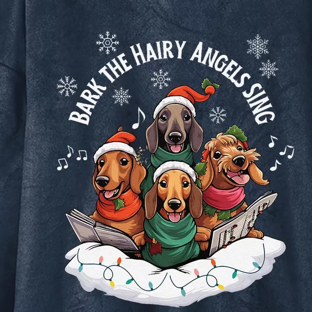 Dachshund Christmas Bark The Hairy Angels Sing Funny Dog Hooded Wearable Blanket