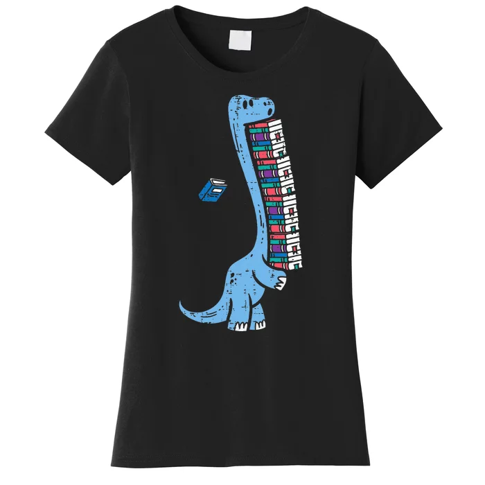 Dino Carrying Books Cute Bookworm Librarian Women's T-Shirt