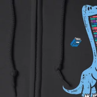 Dino Carrying Books Cute Bookworm Librarian Full Zip Hoodie