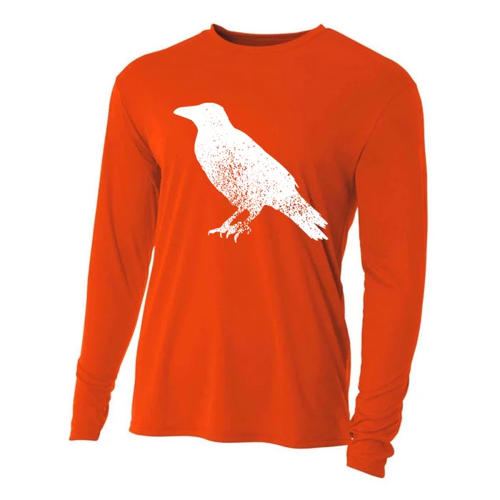 Distressed Crow Bird Print Raven Vintage Bird Cooling Performance Long Sleeve Crew