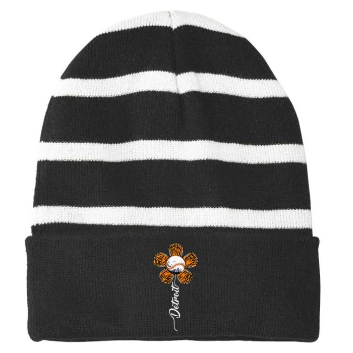 Detroit Colorful Baseball Flower Souvenir I Love Detroit Striped Beanie with Solid Band