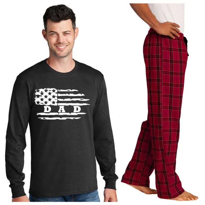 Dad Classic Bold Font With Us American Flag Fathers Day Long Sleeve Pajama Set