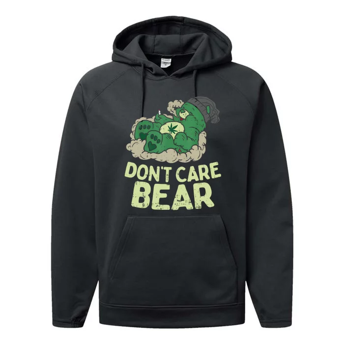 Dont Care Bear Smoking Weed Cannabis Marijuana 4 20 Stoner Gift 2 Performance Fleece Hoodie