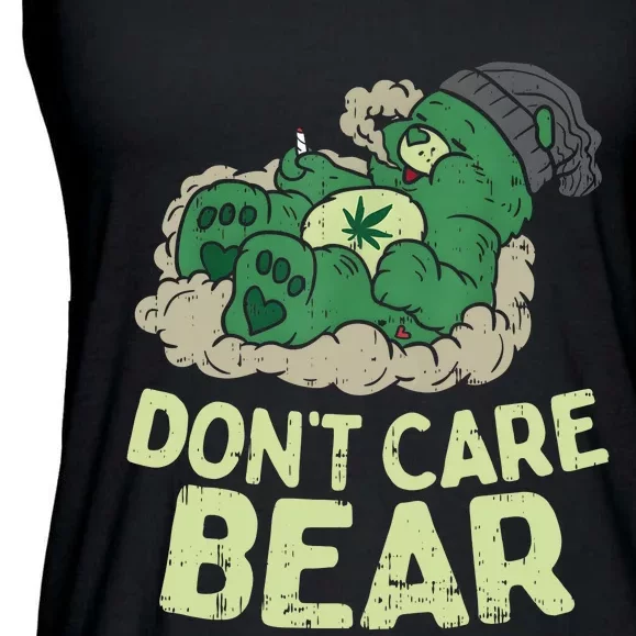 Dont Care Bear Smoking Weed Cannabis Marijuana 4 20 Stoner Gift 2 Ladies Essential Flowy Tank