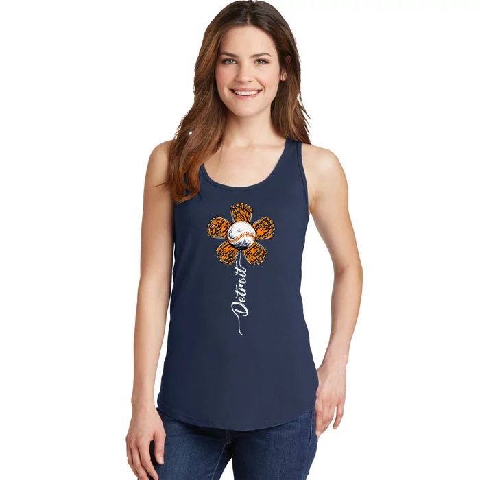 Detroit Colorful Baseball Flower Souvenir I Love Detroit Ladies Essential Tank