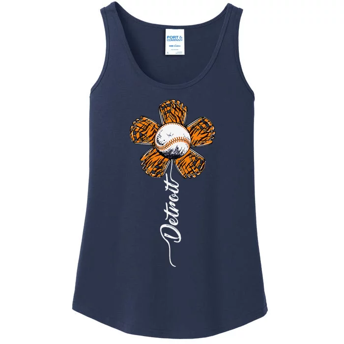 Detroit Colorful Baseball Flower Souvenir I Love Detroit Ladies Essential Tank