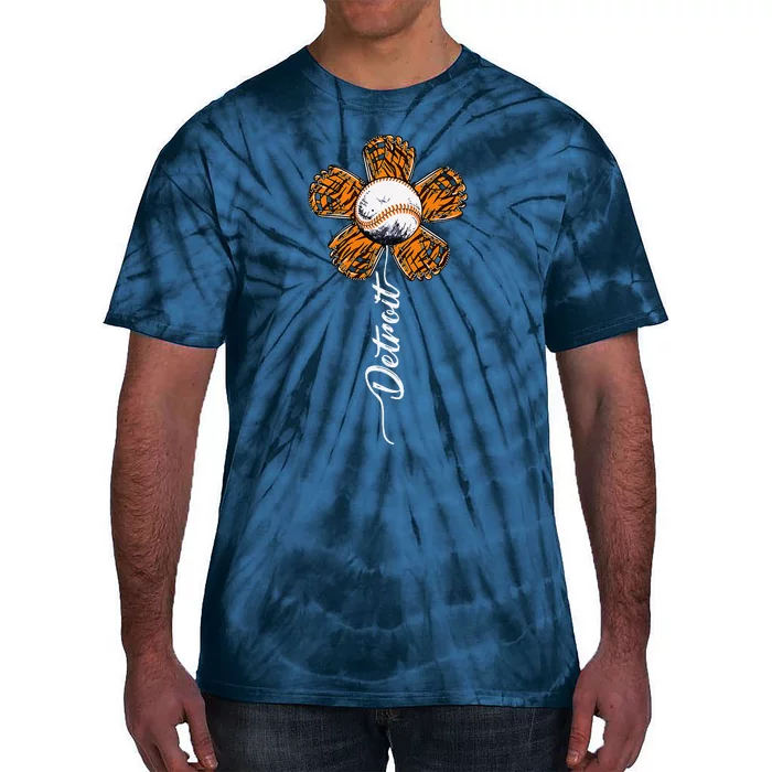 Detroit Colorful Baseball Flower Souvenir I Love Detroit Tie-Dye T-Shirt