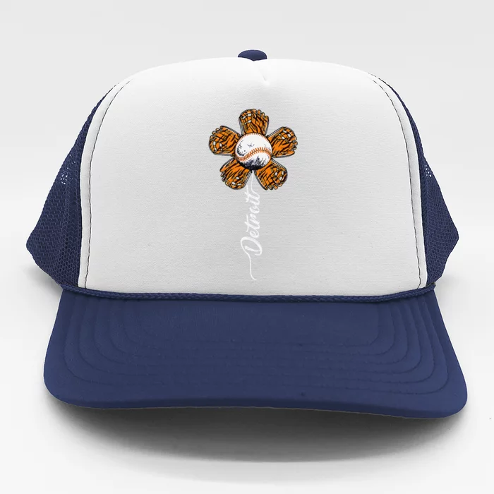 Detroit Colorful Baseball Flower Souvenir I Love Detroit Trucker Hat