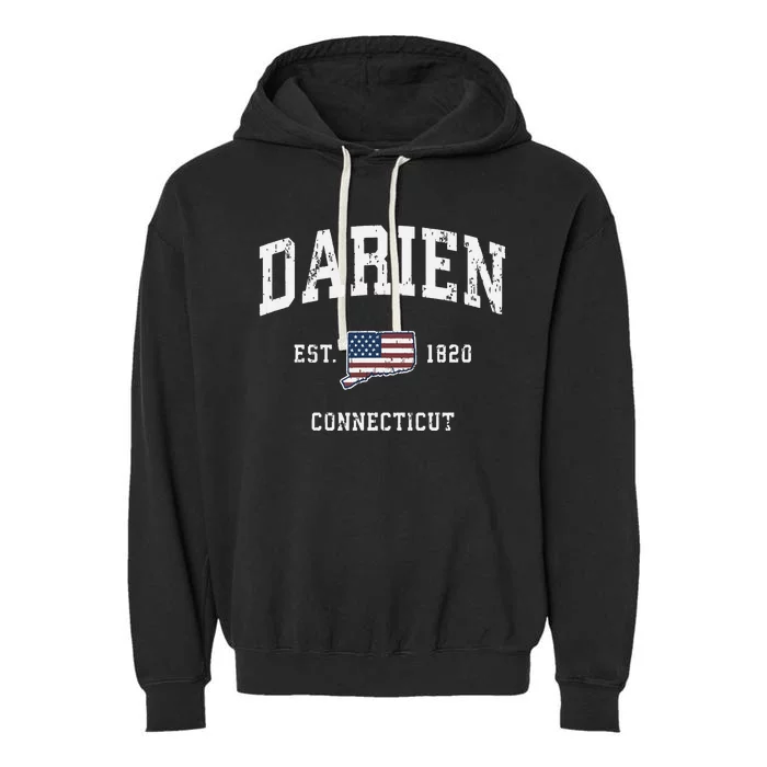 Darien Connecticut Ct Vintage American Flag Sports Design Garment-Dyed Fleece Hoodie