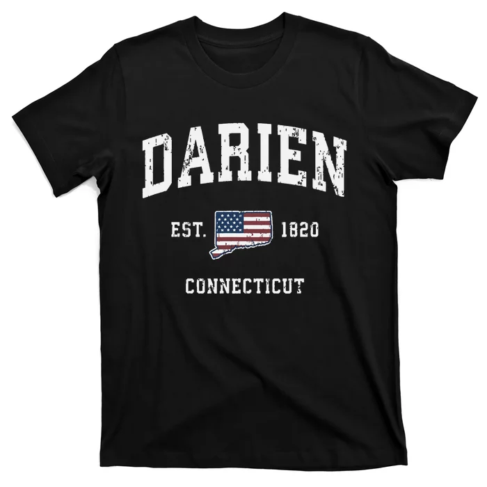 Darien Connecticut Ct Vintage American Flag Sports Design T-Shirt