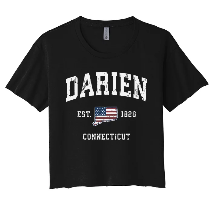 Darien Connecticut Ct Vintage American Flag Sports Design Women's Crop Top Tee