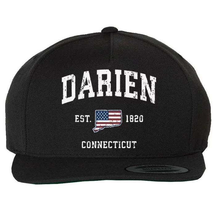 Darien Connecticut Ct Vintage American Flag Sports Design Wool Snapback Cap