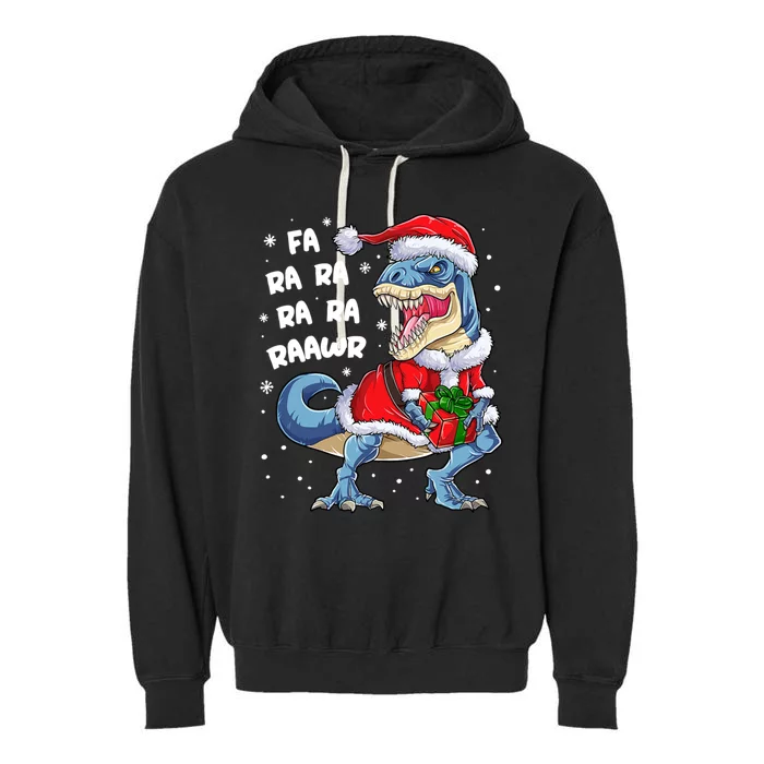 Dinosaur Christmas Cool Gift Fa Ra Ra Rawr T Rex Santa Gift Garment-Dyed Fleece Hoodie