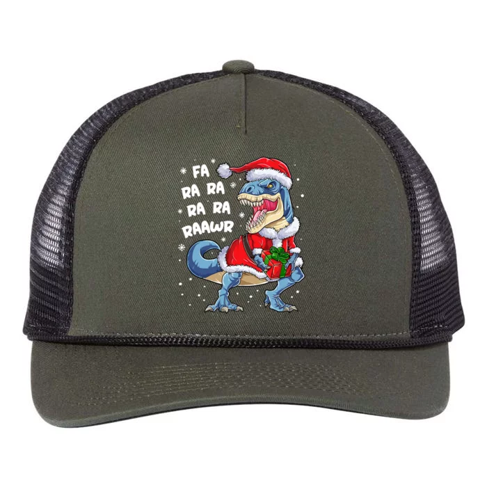 Dinosaur Christmas Cool Gift Fa Ra Ra Rawr T Rex Santa Gift Retro Rope Trucker Hat Cap