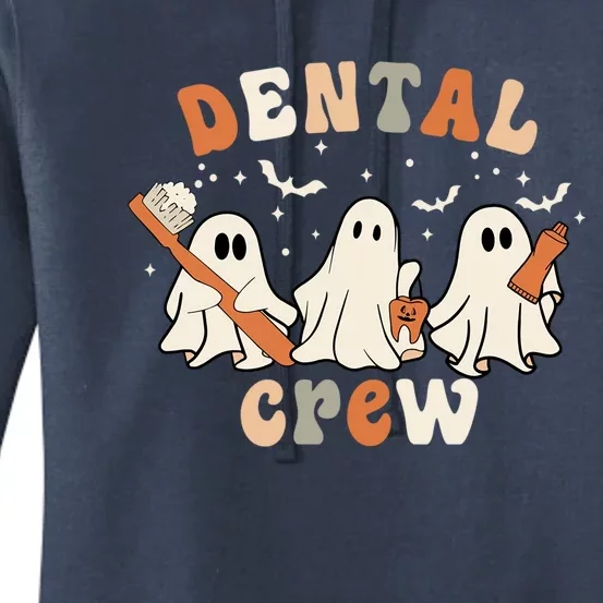 Dental Crew Cute Ghosts Boo Teeth Toothbrush Retro Halloween Gift Women's Pullover Hoodie