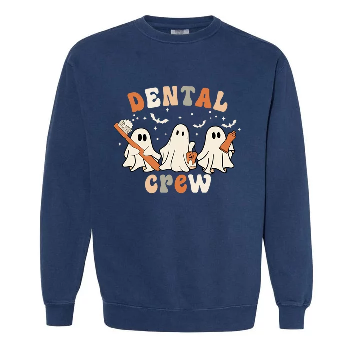 Dental Crew Cute Ghosts Boo Teeth Toothbrush Retro Halloween Gift Garment-Dyed Sweatshirt