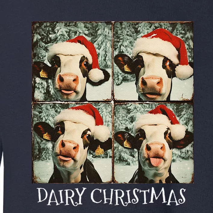 Dairy Christmas Cow Selfie Dairy Cow Wearing Santa Hat Toddler Sweatshirt