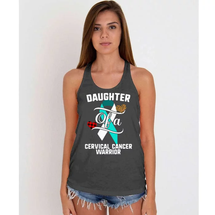 Daughter Cervical Cancer Awareness Leopard Buffalo Plaid Women's Knotted Racerback Tank