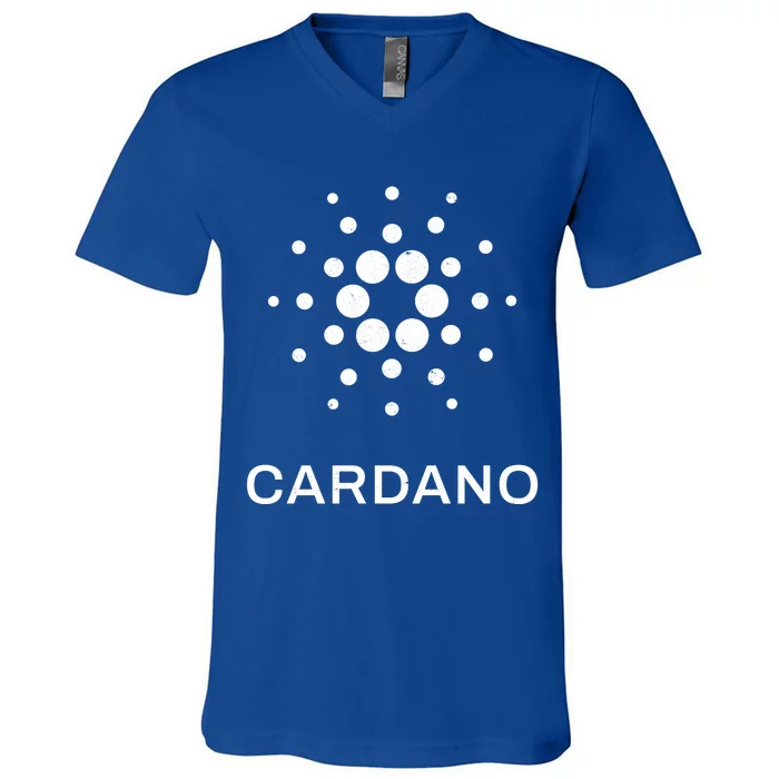 Distressed Cardano Cryptocurrency Logo V-Neck T-Shirt