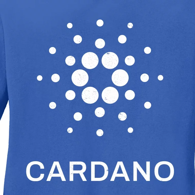 Distressed Cardano Cryptocurrency Logo Ladies Long Sleeve Shirt