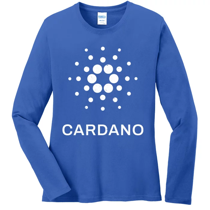 Distressed Cardano Cryptocurrency Logo Ladies Long Sleeve Shirt