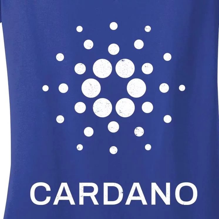 Distressed Cardano Cryptocurrency Logo Women's V-Neck T-Shirt