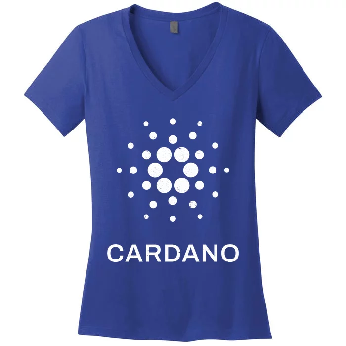 Distressed Cardano Cryptocurrency Logo Women's V-Neck T-Shirt