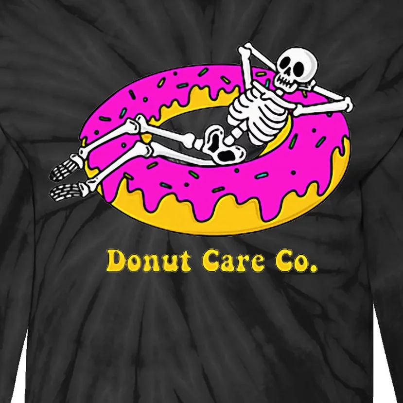 Donut Care Co Illustration Skeleton Donut Graphic Design Tie-Dye Long Sleeve Shirt