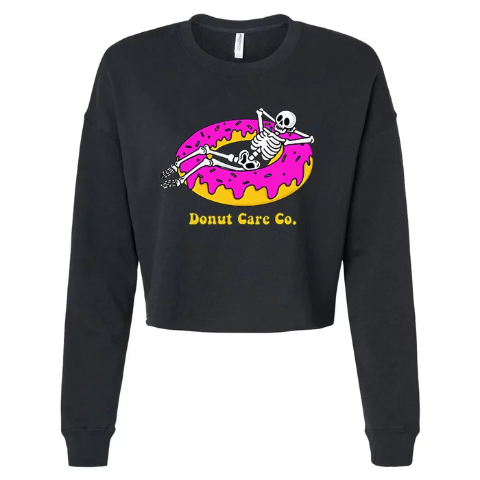 Donut Care Co Illustration Skeleton Donut Graphic Design Cropped Pullover Crew