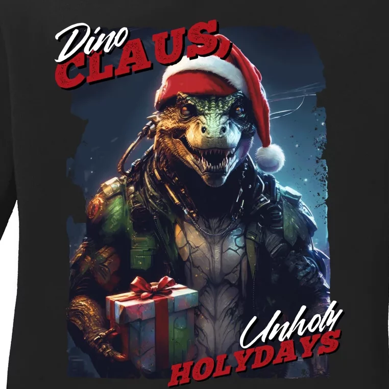 Dino Claus Ladies Long Sleeve Shirt