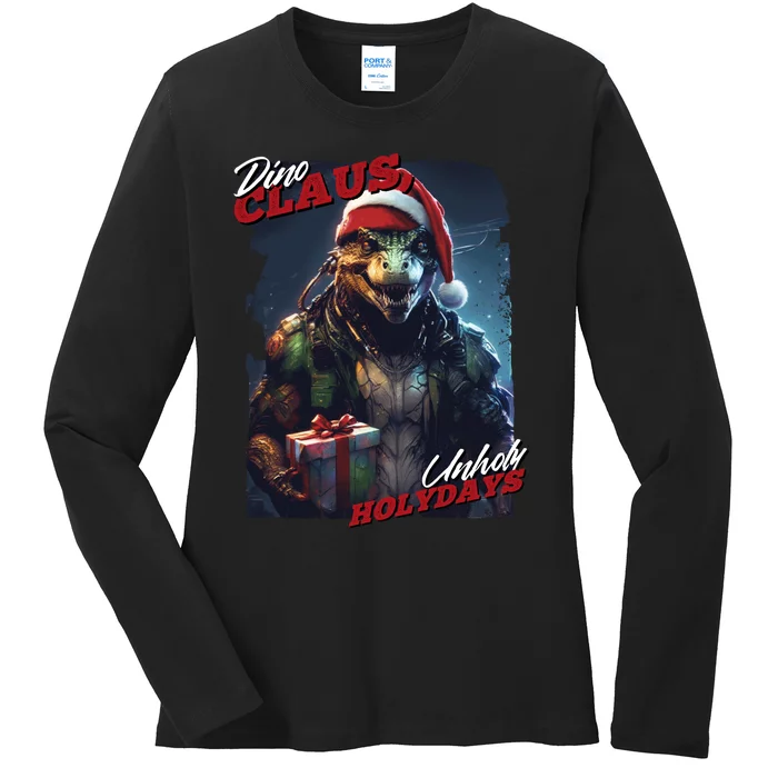 Dino Claus Ladies Long Sleeve Shirt