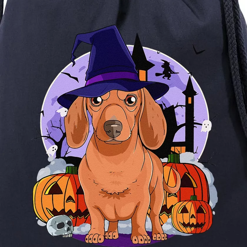 Dachshund Cute Dog Halloween Witch Pumpkin Drawstring Bag