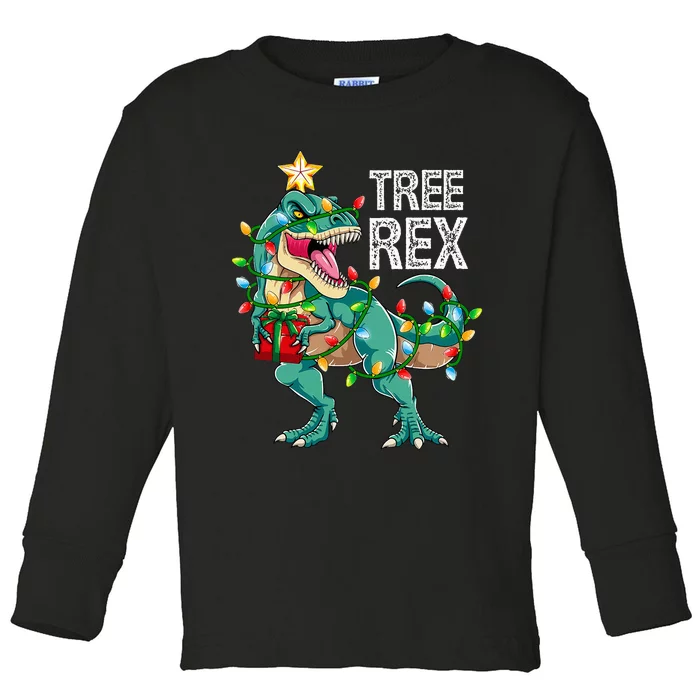 Dinosaur Christmas Decorations Festive T Rex Holiday Gifts Toddler Long Sleeve Shirt